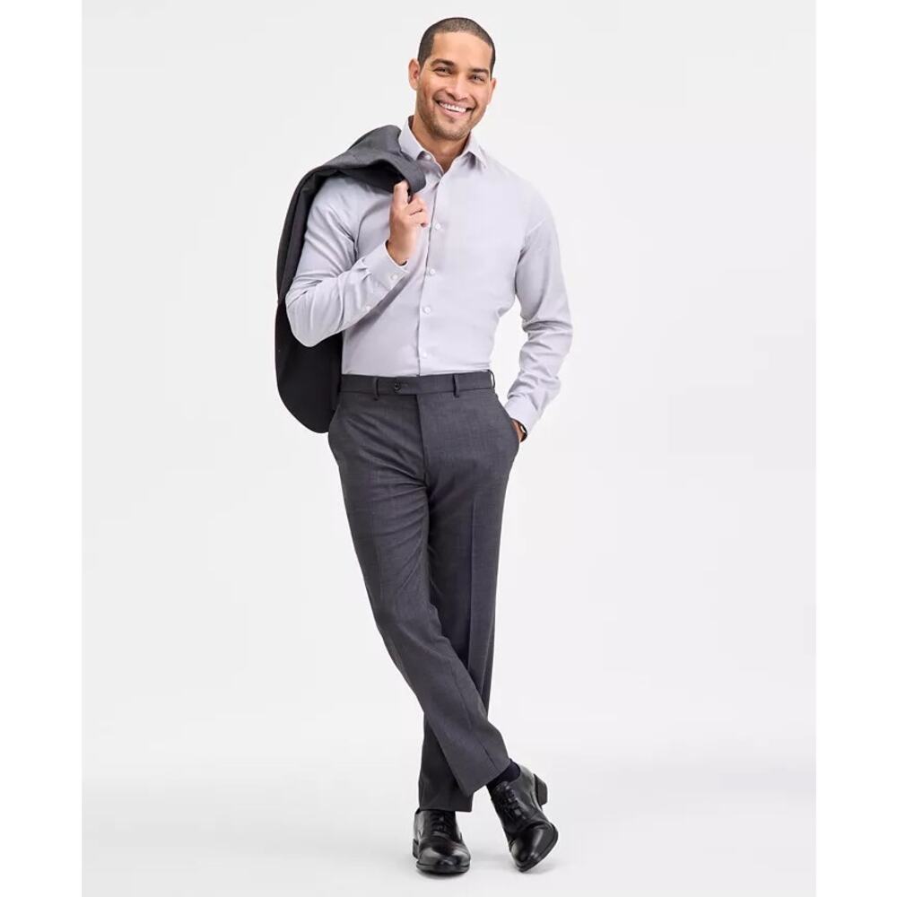 Ted Baker Jefferson Pants 35R Charcoal Gray Wool Twill Plaid Dress Slacks